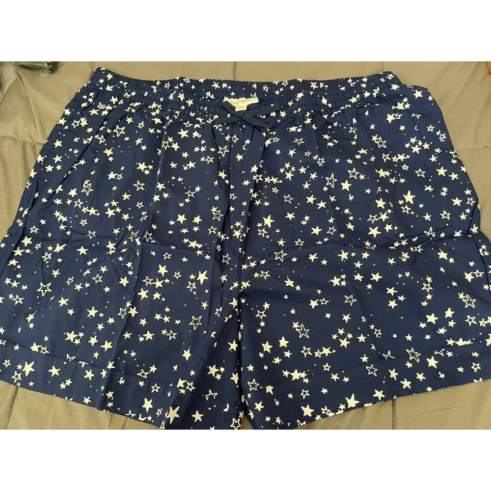 Dreams & Co Plus Size Pajama Shorts Cotton Sleepwear Womens Blue Stars 3XL 30/32